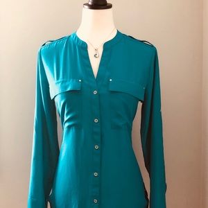 Calvin Klein Women’s Long Sleeve Mixed Media Top